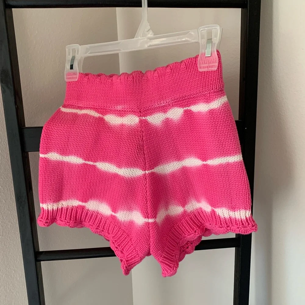 LoveShackFancy Pink and White Tie-Dye Knit Shorts